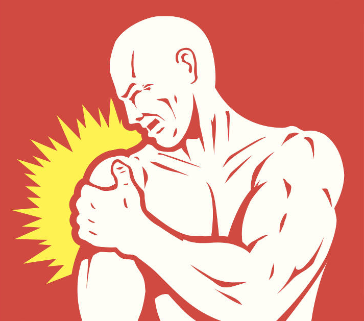 illustration of man holding a sore arm