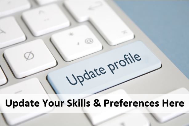 key on a laptop labeled "Update your skills and preferences online"