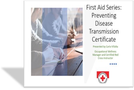 Screen capture of title screen from presentation for "First Aid Series, Preventing Disease Transmission Certificate"