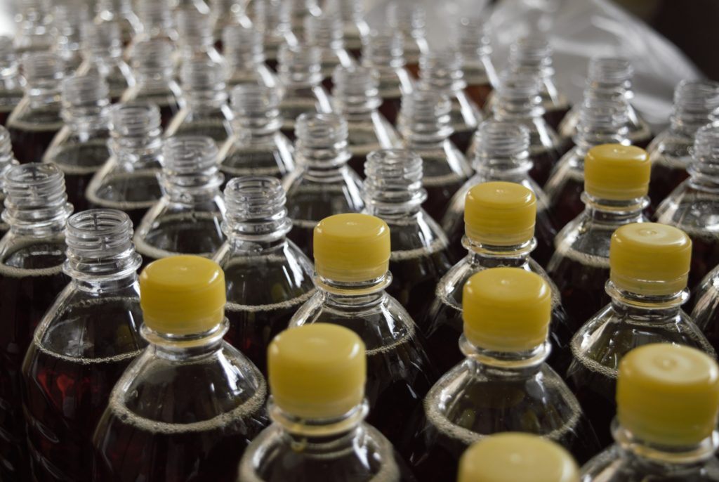 bottles on an assembly line