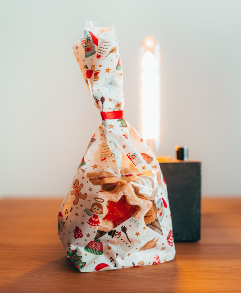 home made xmas cookies in a giftbag